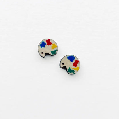 Back To School Wood Stud Earrings - Artist Palette Painted Wood Stud Earrings
