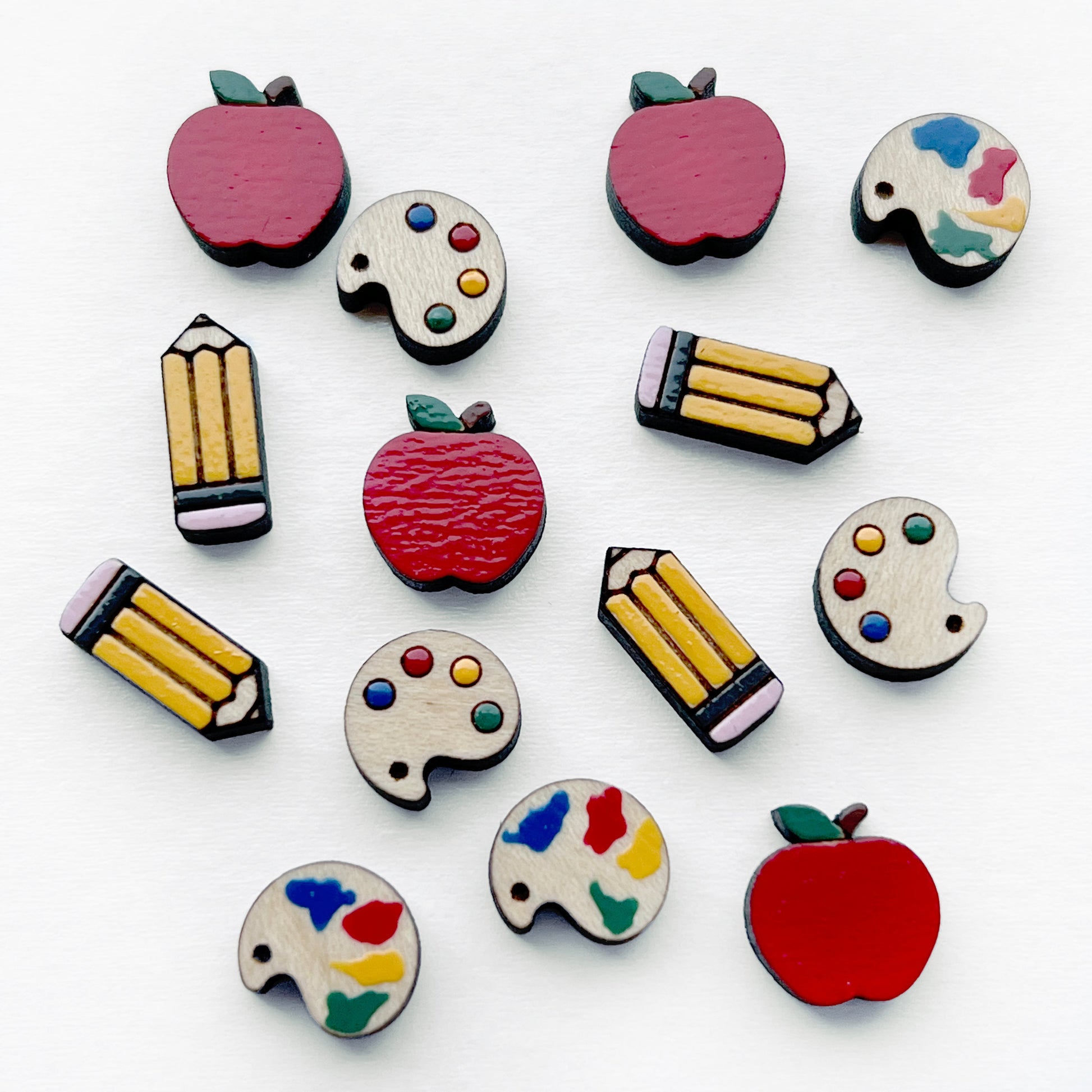 Back To School Wood Stud Earrings - Painted Wood Stud Earrings