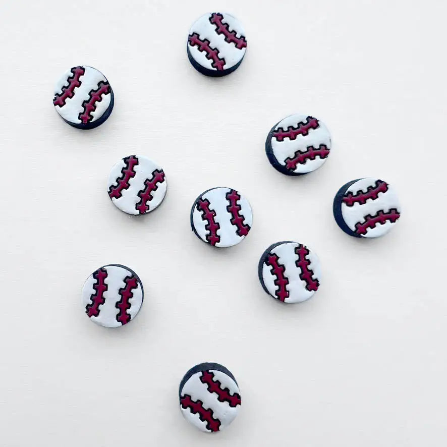 Baseball wood stud earrings with a titanium post, featuring a fun and sporty design. Hypoallergenic, lightweight, and perfect for baseball fans or team gifts.