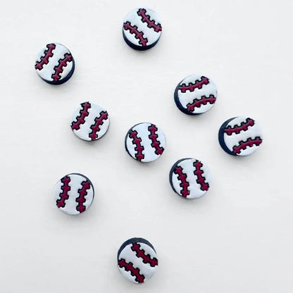 Baseball wood stud earrings with a titanium post, featuring a fun and sporty design. Hypoallergenic, lightweight, and perfect for baseball fans or team gifts.