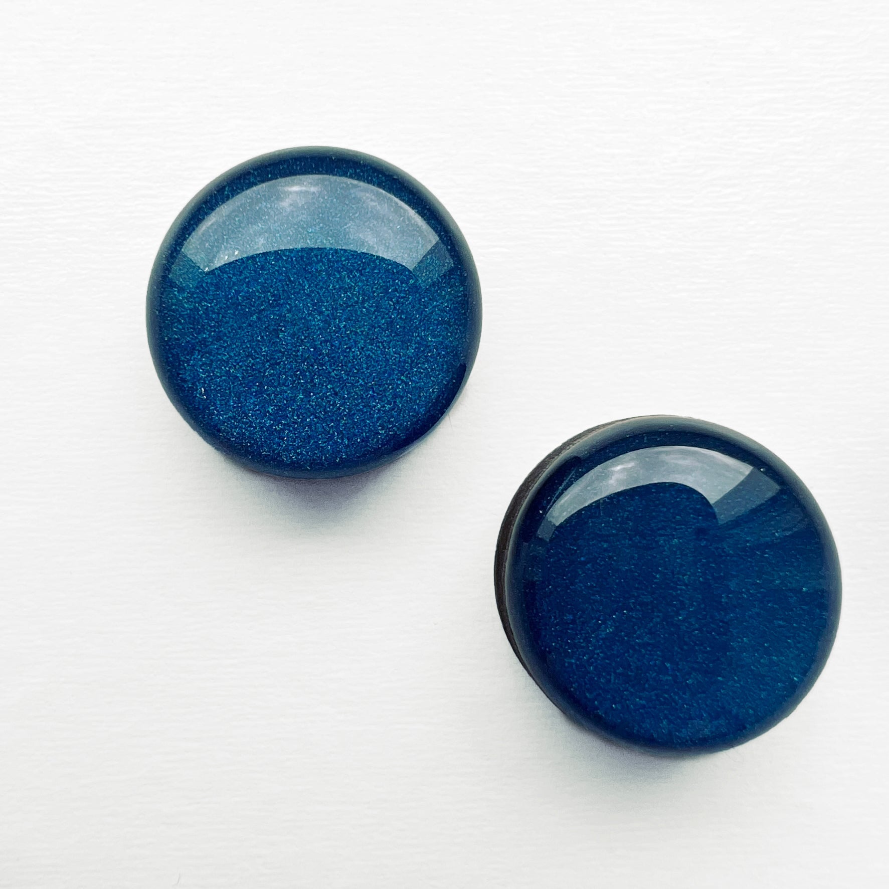 Blue Grotto Wood Stud Earrings - 6.5MM - Resin Wood Stud Earrings