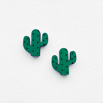 Cactus Wood Stud Earrings - Painted Wood Stud Earrings