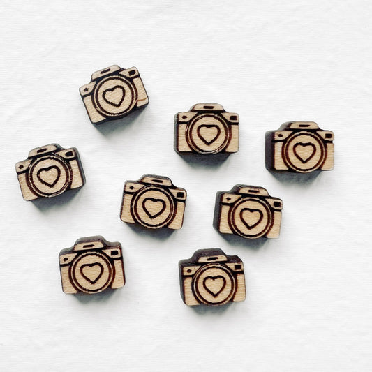 Camera Wood Stud Earrings - 10MM - Natural Wood Stud Earrings