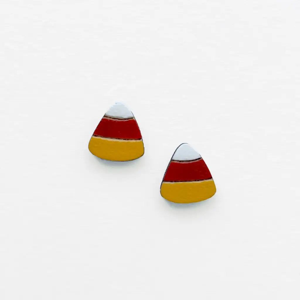 Candy Corn Wood Stud Earring