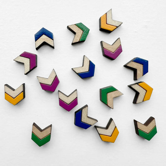 Chevron Wood Stud Earrings - Painted Wood Stud Earrings