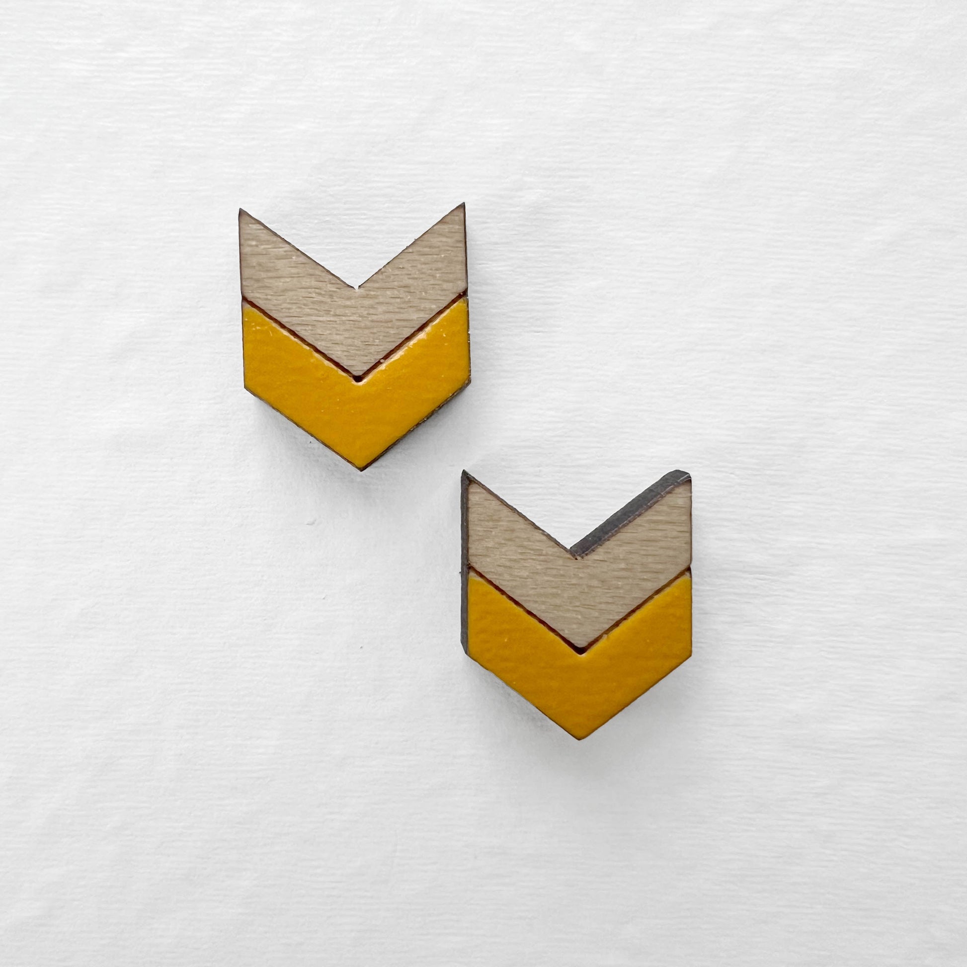 Chevron Wood Stud Earrings - Saffron Yellow - Painted Wood Stud Earrings