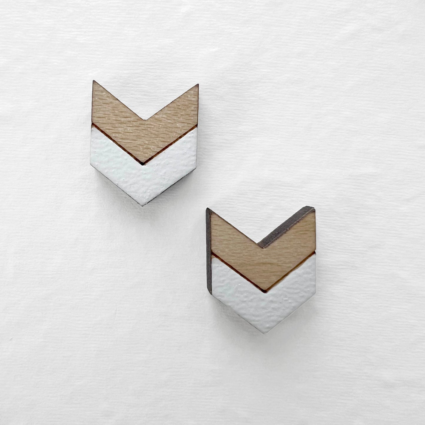 Chevron Wood Stud Earrings - White - Painted Wood Stud Earrings