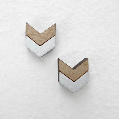 Chevron Wood Stud Earrings - White - Painted Wood Stud Earrings