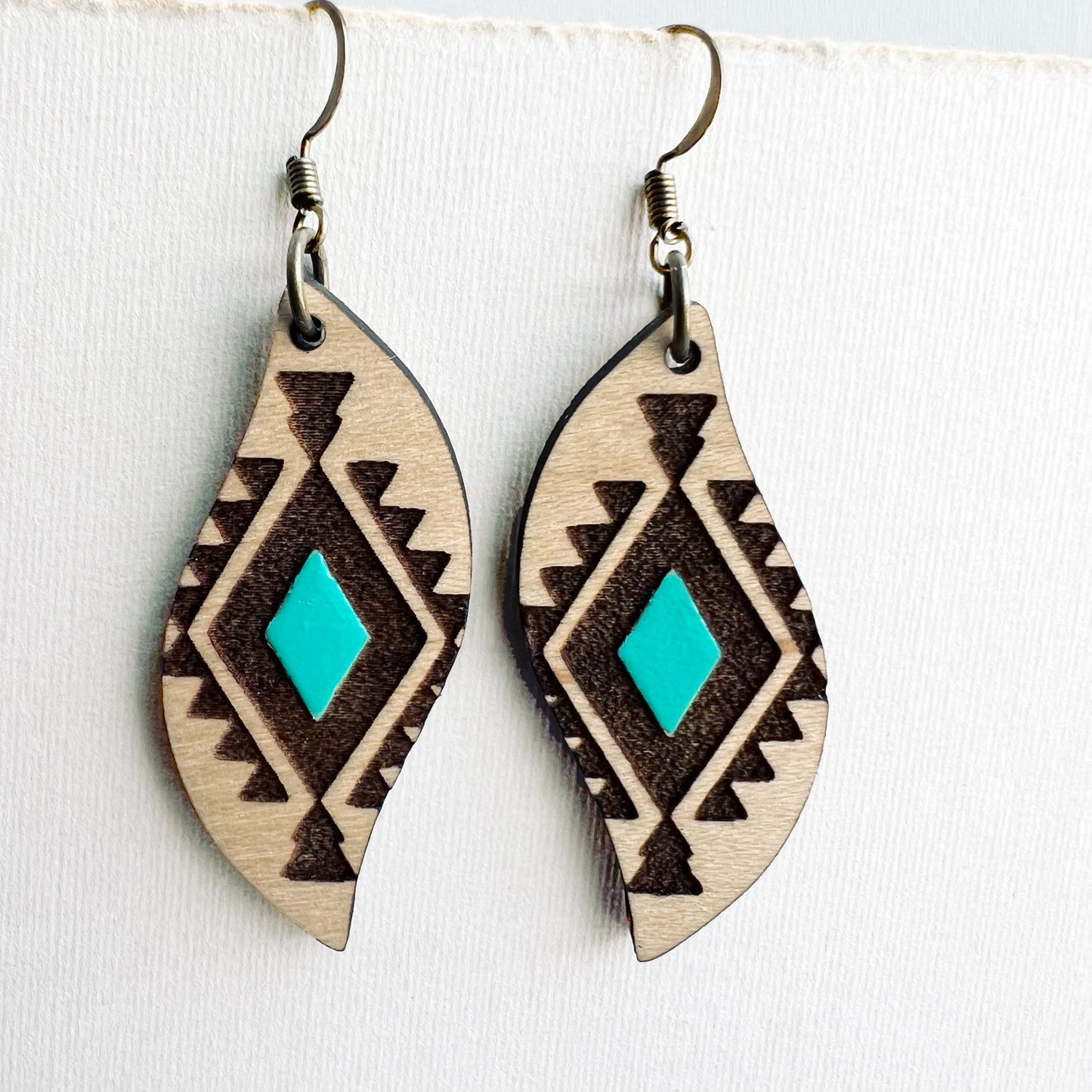 Cheyenne Wood Drop Earrings - 1.5 Inch / Aquamarine - Painted Wood Drop Earrings