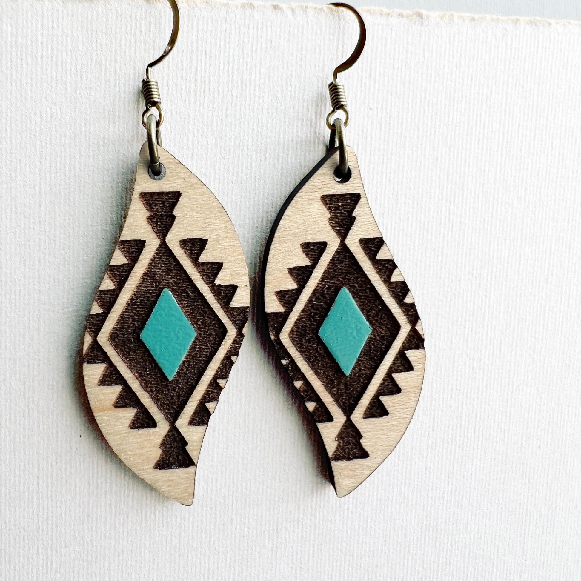 Cheyenne Wood Drop Earrings - 1.5 Inch / Turquoise Trail - Painted Wood Drop Earrings