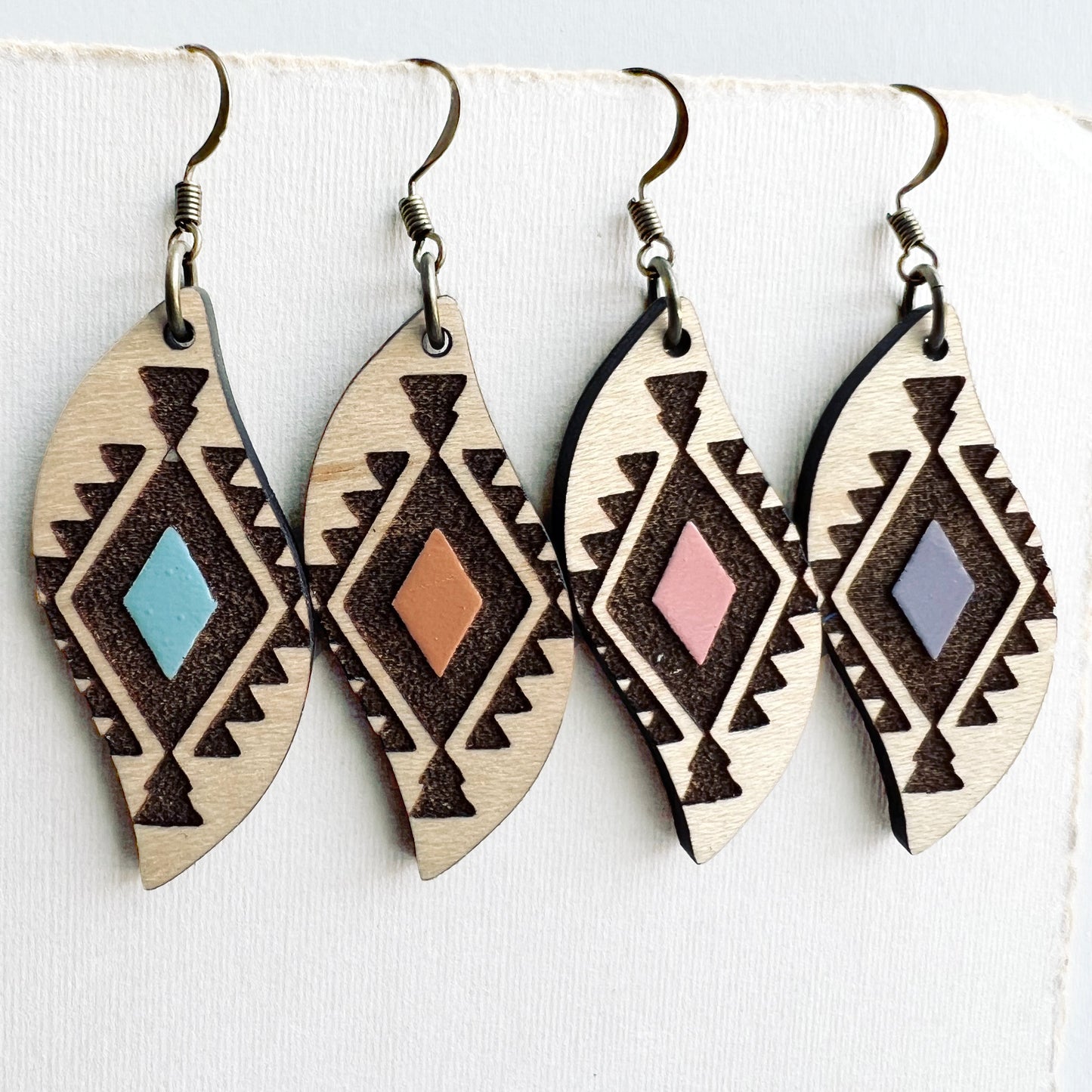 Cheyenne Wood Drop Earrings - Painted Wood Drop Earrings