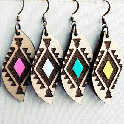 Cheyenne Wood Drop Earrings - Painted Wood Drop Earrings