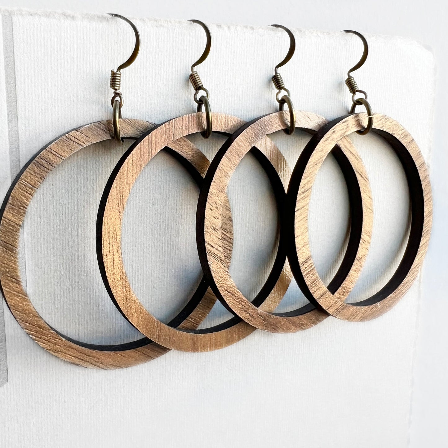 walnut geometric circle wood drop earrings