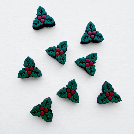 Christmas Holly Wood Stud Earrings - 10.5 x 11.5mm - Painted Wood Stud Earrings