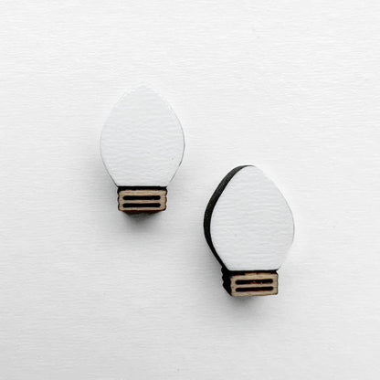 Christmas Lightbulb Wood Stud Earrings - White / 6.5 x 10mm - Painted Wood Stud Earrings