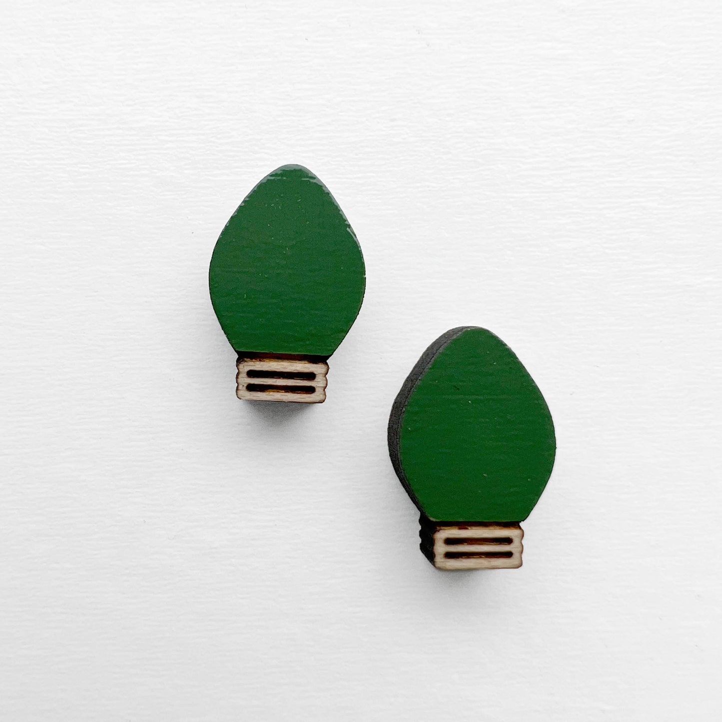 Christmas Lightbulb Wood Stud Earrings - Wild Child Green / 6.5 x 10mm - Painted Wood Stud Earrings