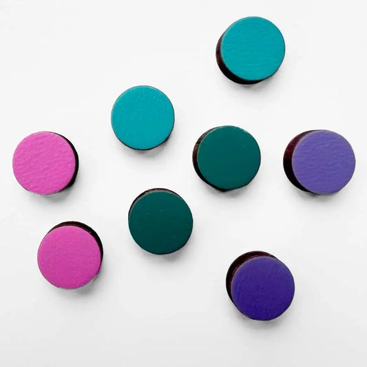 Circle Painted Wood Stud Earrings - Painted Wood Stud Earrings
