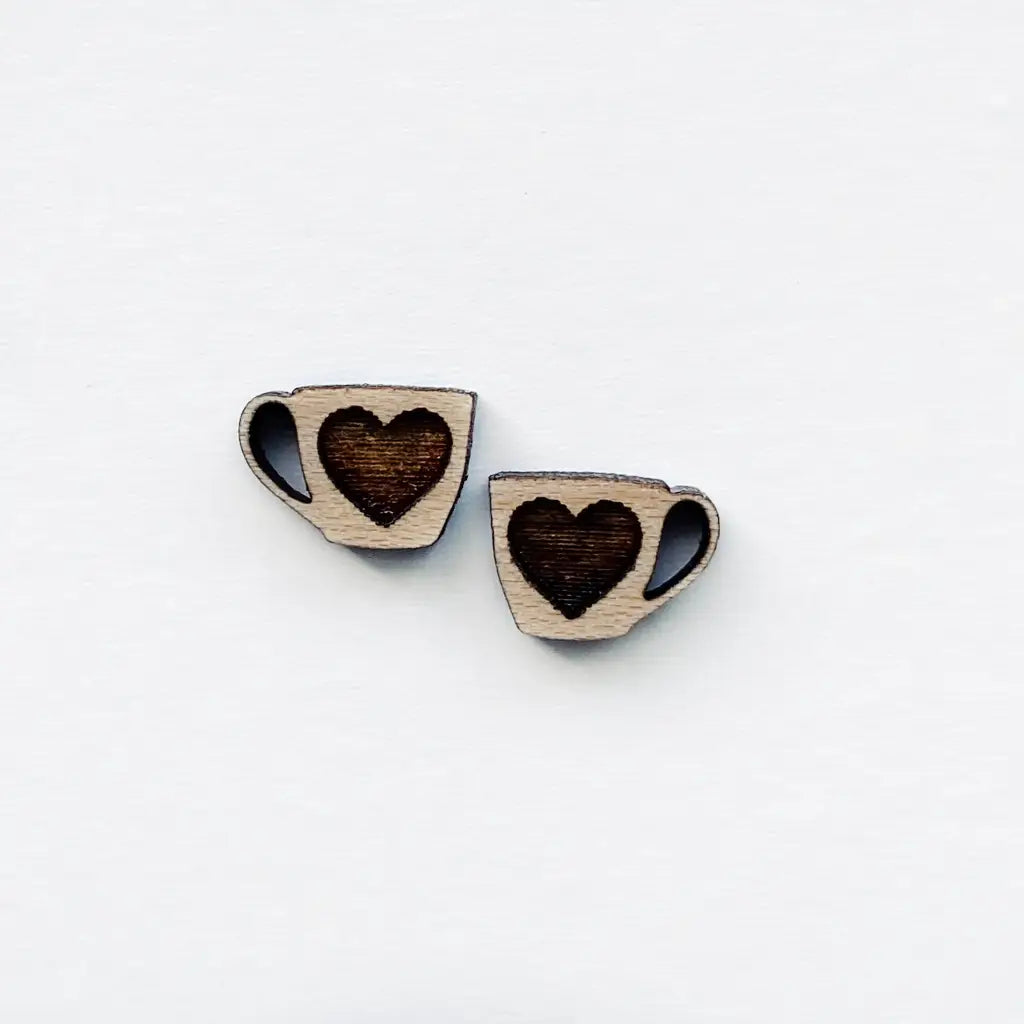 Coffee Cup Wood Stud Earrings - 10MM - Natural Wood Stud Earrings