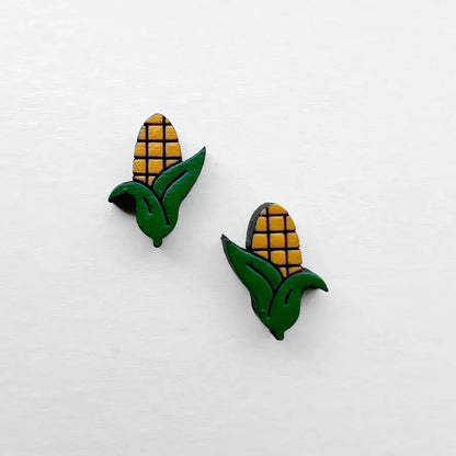 Corn Wood Stud Earrings - Painted Wood Stud Earrings