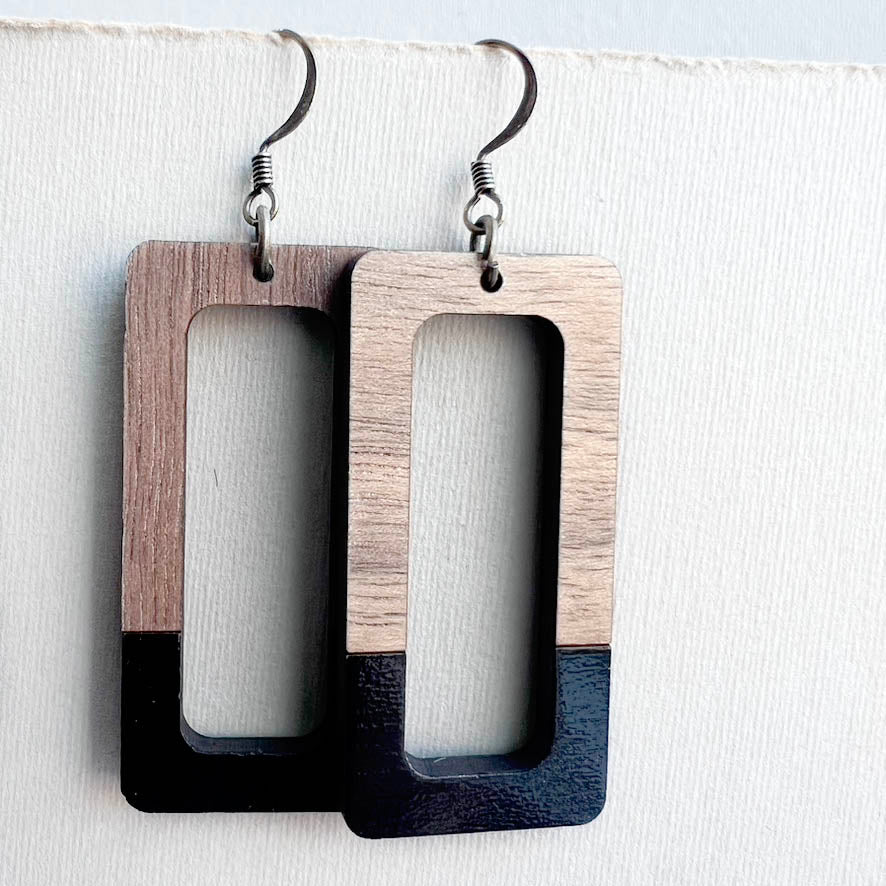 Dipped Kate + Walnut Wood Drop Earrings - Black - Painted Wood Drop Earrings