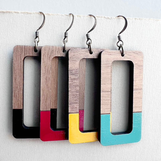 Dipped Kate + Walnut Wood Drop Earrings - Painted Wood Drop Earrings