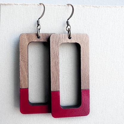 Dipped Kate + Walnut Wood Drop Earrings - Red - Painted Wood Drop Earrings