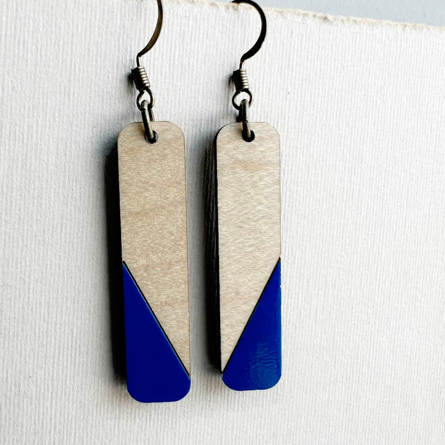 Dipped Matchstick Drop Earrings - Howl at the Moon Blue / 1.5 IN - Painted Wood Drop Earrings