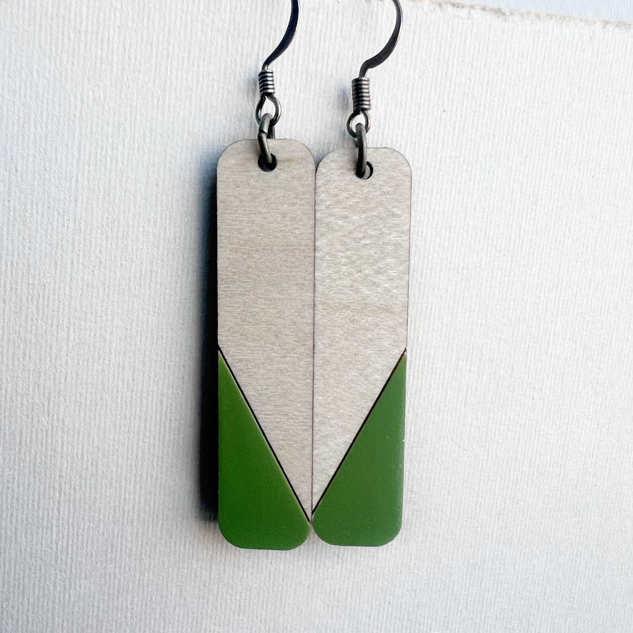 Dipped Matchstick Drop Earrings - Moss Green / 1.5 IN - Painted Wood Drop Earrings