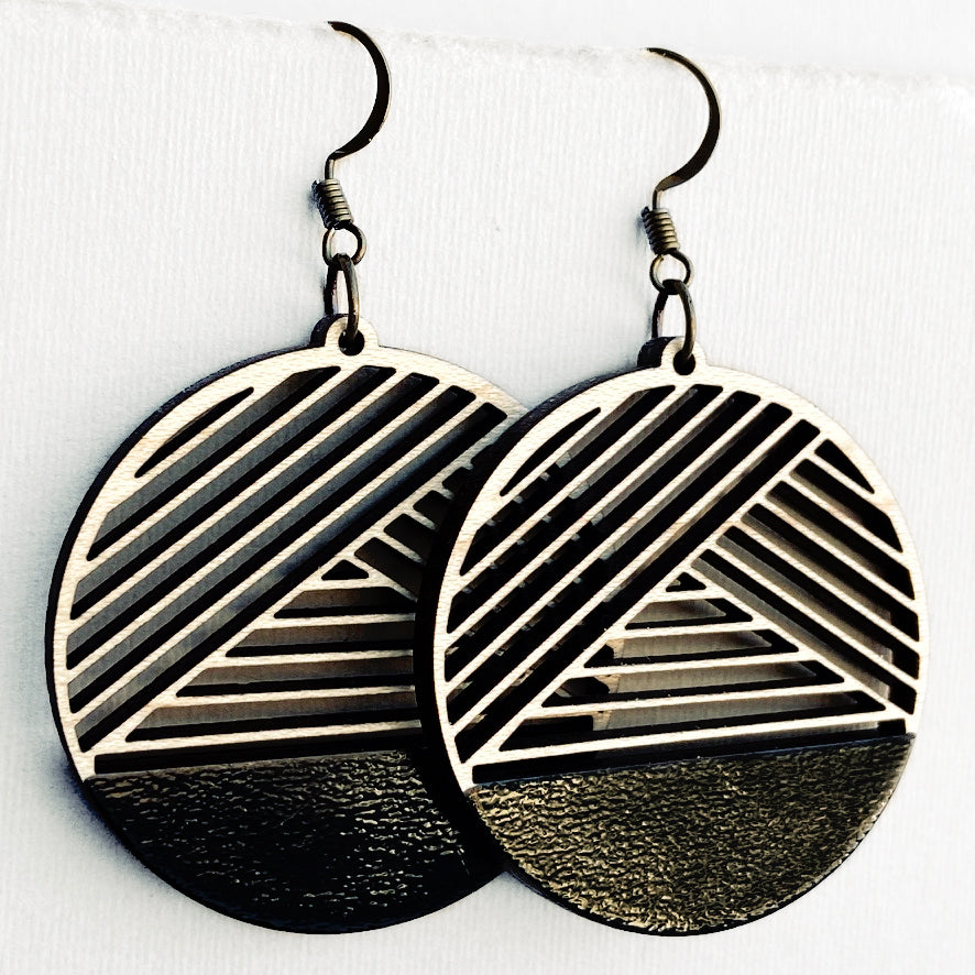 Dipped Metric + Maple Wood Drop Earrings - Black - Painted Wood Drop Earrings