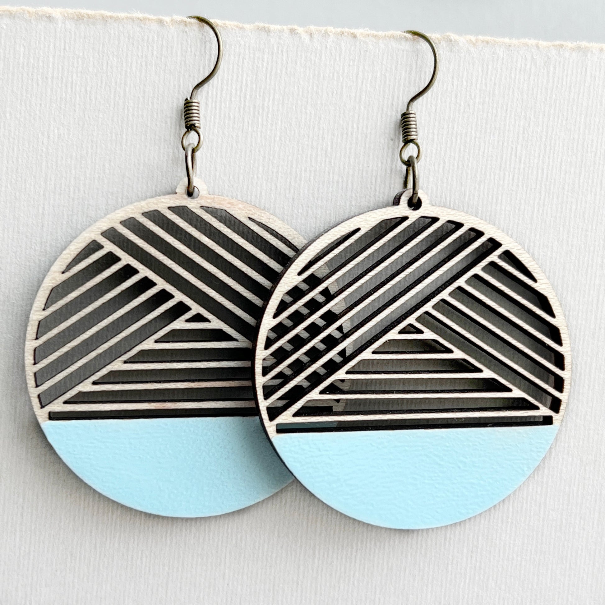 Dipped Metric + Maple Wood Drop Earrings - Blue Cactus Torch - Painted Wood Drop Earrings