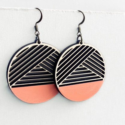 Dipped Metric + Maple Wood Drop Earrings - Desert Coral - Painted Wood Drop Earrings