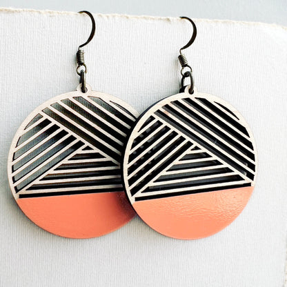 Dipped Metric + Maple Wood Drop Earrings - Desert Melon - Painted Wood Drop Earrings