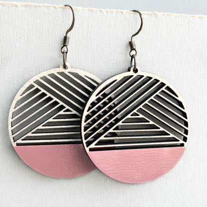 Dipped Metric + Maple Wood Drop Earrings - Dusty Rose - Painted Wood Drop Earrings