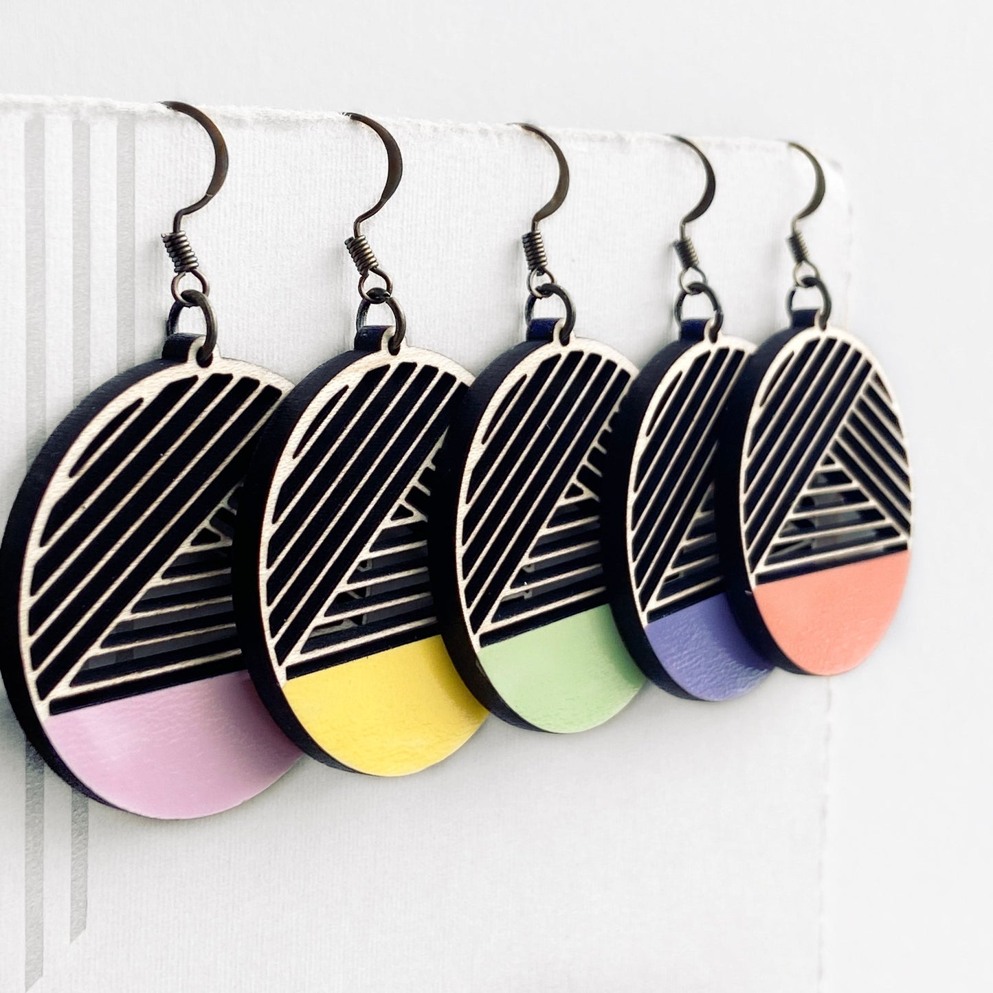 Dipped Metric + Maple Wood Drop Earrings - Painted Wood Drop Earrings