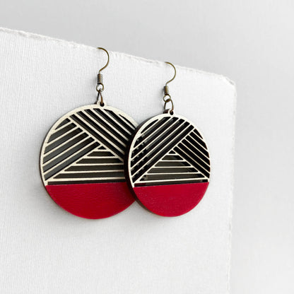 Dipped Metric + Maple Wood Drop Earrings - Red - Painted Wood Drop Earrings