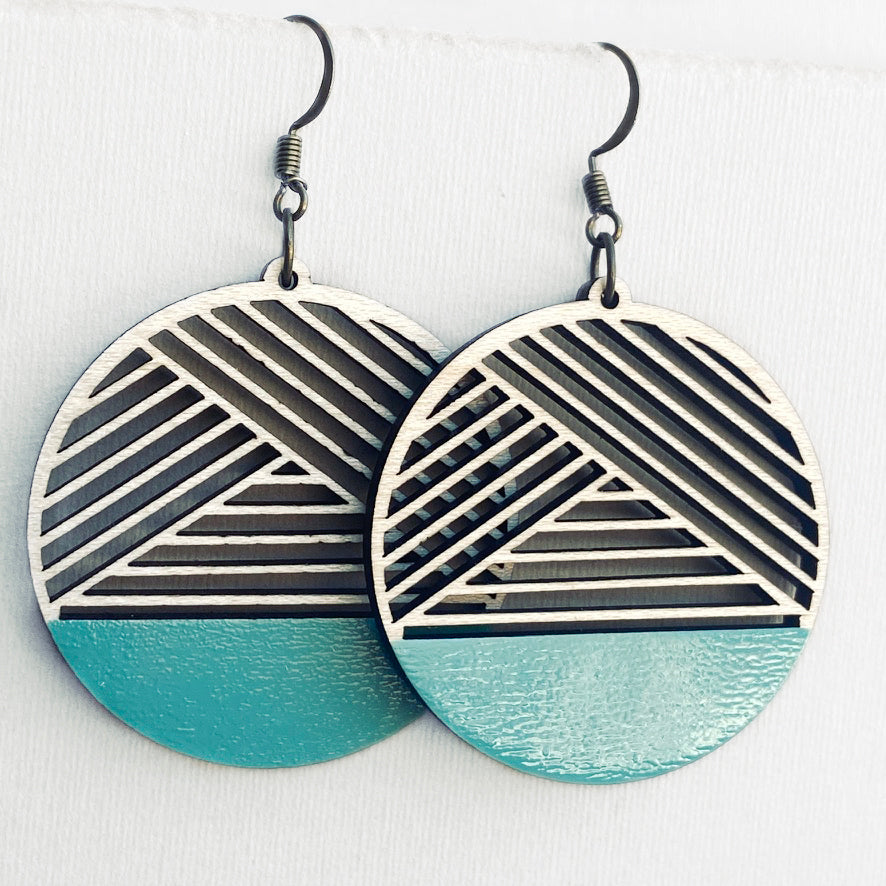 Dipped Metric + Maple Wood Drop Earrings - South by Southwest Turquoise - Painted Wood Drop Earrings