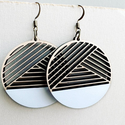 Dipped Metric + Maple Wood Drop Earrings - White - Painted Wood Drop Earrings