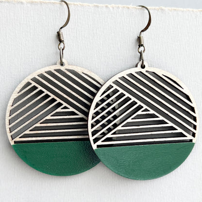 Dipped Metric + Maple Wood Drop Earrings - Wild Child Green - Painted Wood Drop Earrings