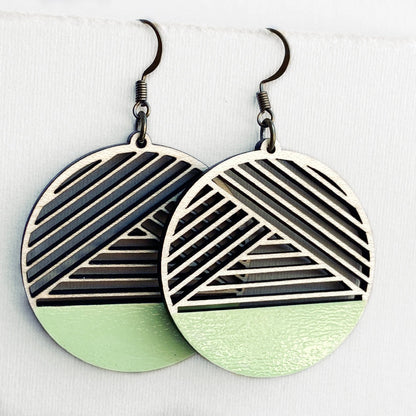 Dipped Metric + Maple Wood Drop Earrings - Zen Garden Green - Painted Wood Drop Earrings