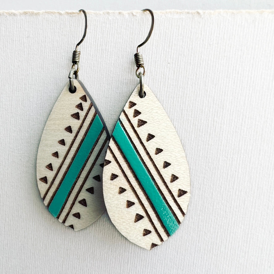 Dolly Wood Drop Earrings - 1.5 Inch / Turquoise Trail - Painted Wood Drop Earrings