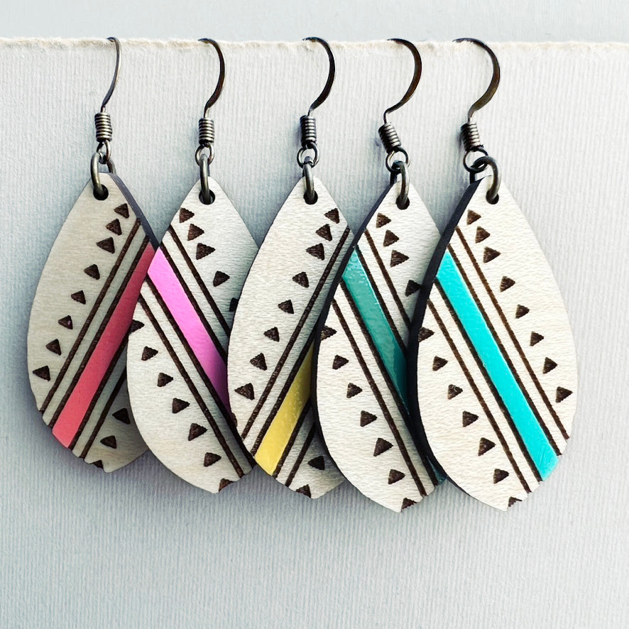 Dolly Wood Drop Earrings - Painted Wood Drop Earrings