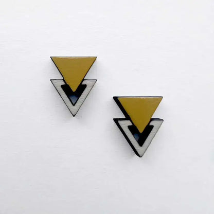 Double Triangle Wood Stud Earrings - Painted Wood Stud Earrings - Adobe Sun Yellow