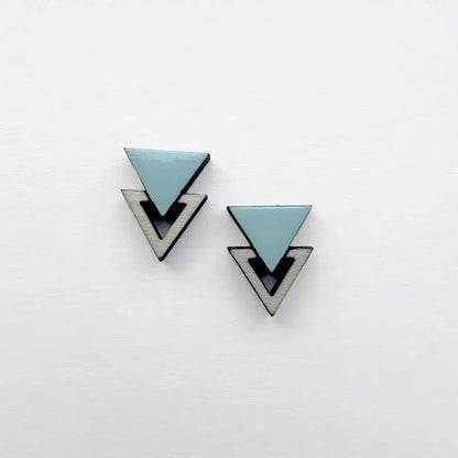 Double Triangle Wood Stud Earrings - Painted Wood Stud Earrings - Blue Torch Cactus