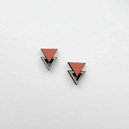Double Triangle Wood Stud Earrings - Painted Wood Stud Earrings - Desert Dawn Apricot