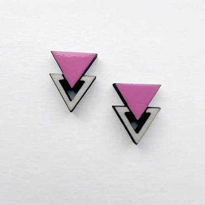 Double Triangle Wood Stud Earrings - Painted Wood Stud Earrings - Desert Rose Pink