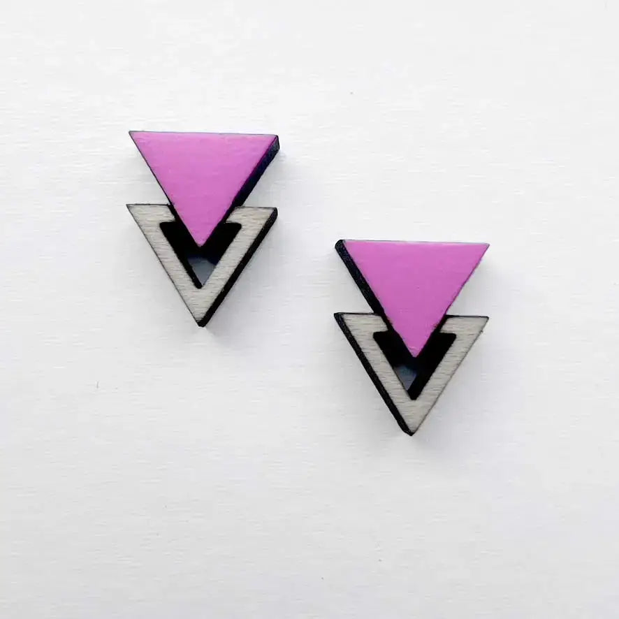 Double Triangle Wood Stud Earrings - MALIBU PINK