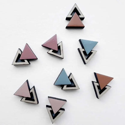 Double Triangle Wood Stud Earrings - Painted Wood Stud Earrings