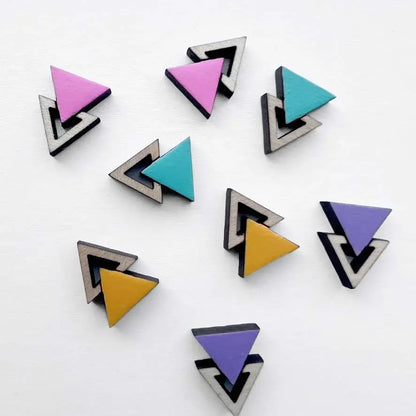 Double Triangle Wood Stud Earrings - Painted Wood Stud Earrings
