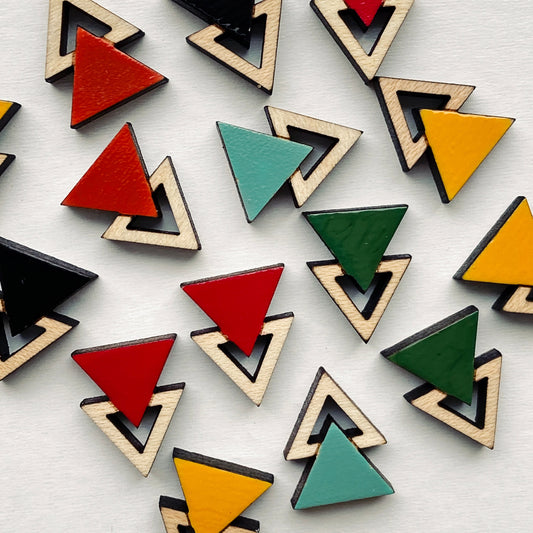 Double Triangle Wood Stud Earrings - Painted Wood Stud Earrings