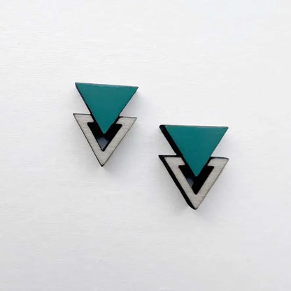 Double Triangle Wood Stud Earrings - Painted Wood Stud Earrings - Turquoise Trail